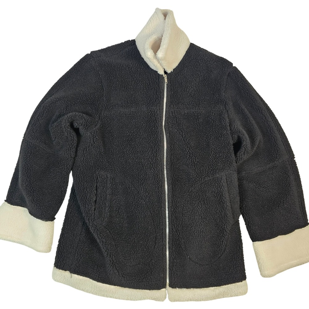 Starfire Black Sherpa Fleece Full Zip Jacket Cream Trim Contrast Pockets